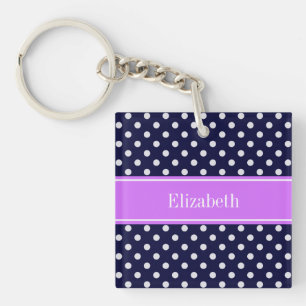 Porte-clefs Marine Bleu Blanc Pois Lilac Nom Monogramme