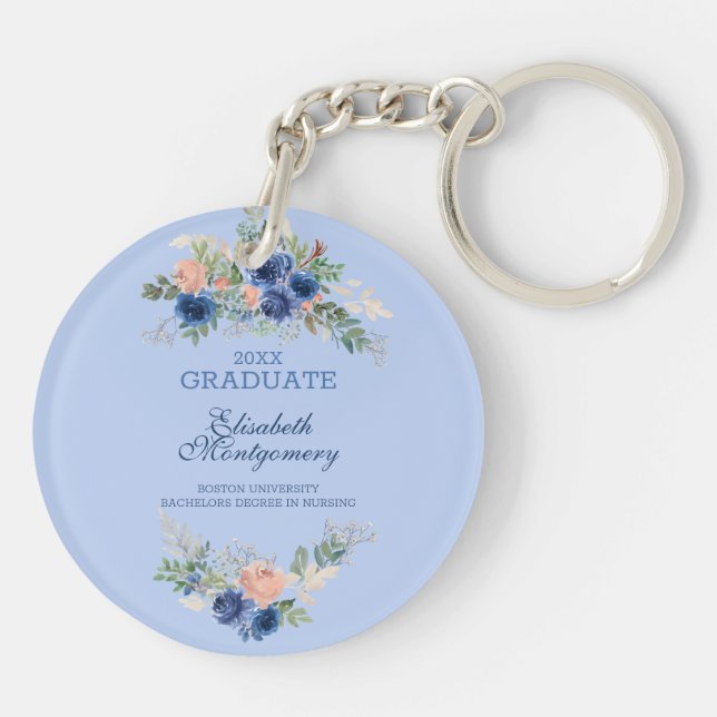 Porte-clefs Marine Blue Blush Rose Roses Boho Graduation (Dos)