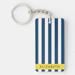 Porte-clefs Marine Blue Stripes, Motif rayé, Votre nom