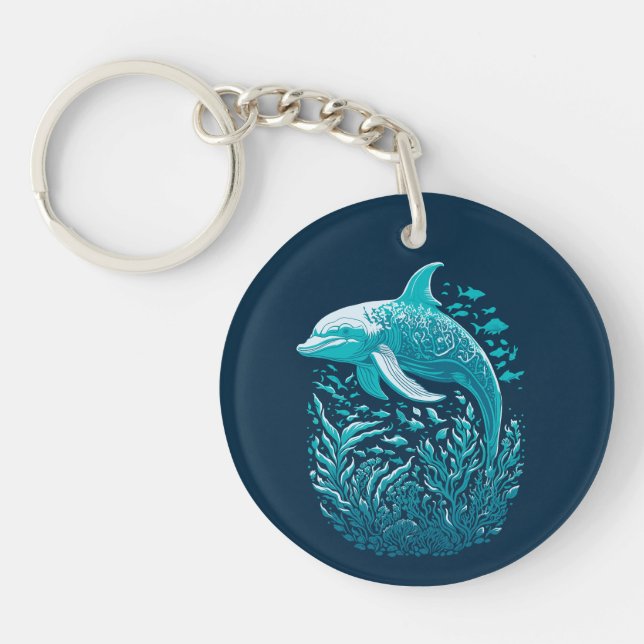 Porte-clefs Marine Life Art | Design graphique dauphin (Devant)
