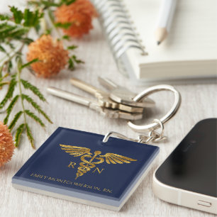 Porte-clefs Marine moderne Blue Gold Caduceus RN Infirmière Ti