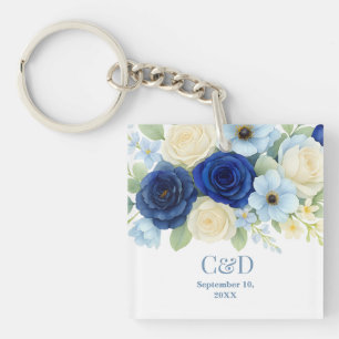 Porte-clefs Marine Royal Bue Mariage Aquarelle couleur ivoire