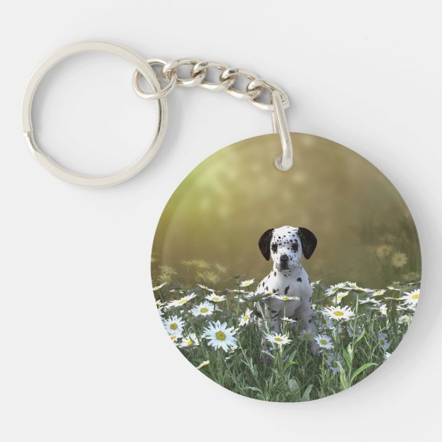 Porte-clefs Marionnette dalmate mignonne dans les marguerites (Devant)
