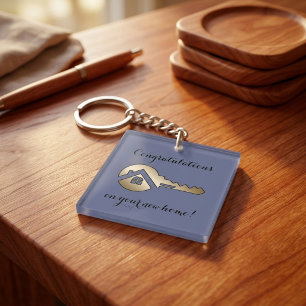 Porte-clefs Marketing immobilier de luxe clé bleue ardoise or 