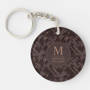 Porte-clefs Marron Chocolat & Or Rose Motif Vague Abstrait