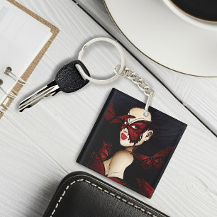 Porte-clefs Mascarade de Papillon Rouge Femme Fantastique Goth