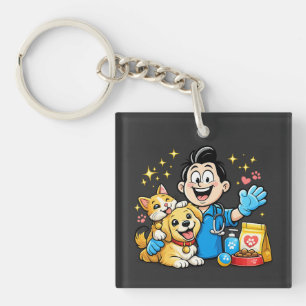 Porte-clefs Mascotte de soins pour animaux de compagnie heureu