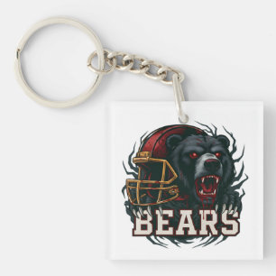 Porte-clefs Mascotte d'ours de football en colère Casque rouge