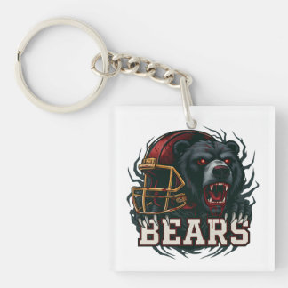 Porte-clefs Mascotte d'ours de football en colère Casque rouge