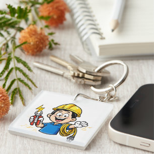 Porte-clefs Mascotte Électricien Énergétique Foudre Dessin Ani