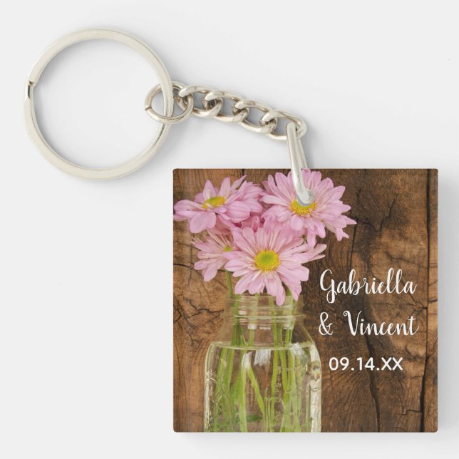 Porte-clefs Mason Jar et Pink Daisy Country Barn Mariage (Devant)