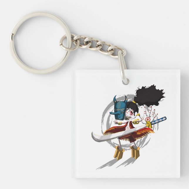 Porte-clefs Masque de démon Chibi de guerrier samouraï (Devant)
