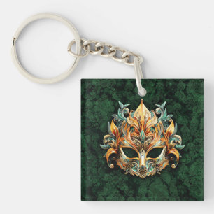 Porte-clefs Masque doré sur fond vert forêt