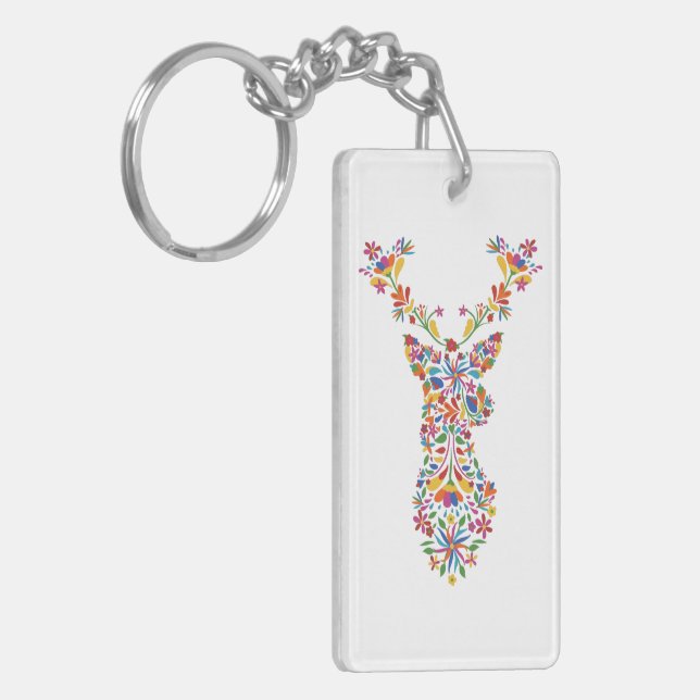 Porte-clefs Masque facial cerf floral (Devant gauche)