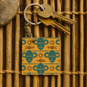 Porte-clefs Masque Tribal Motif de Visage Ethnique Africain