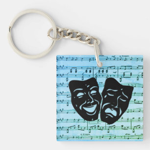 Porte-clefs Masques de théâtre de l'art musical bleu unis