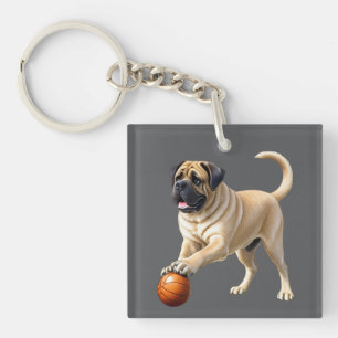 Porte-clefs Mastiff Dogue Anglaise avec ballon en vacances