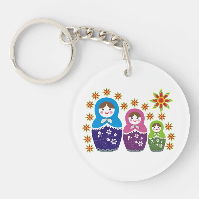 Porte-clefs Matryoshka Poupées russes & tournesols personnalis (Devant)
