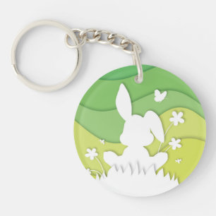 Porte-clefs Mauvais lapin de Pâques sur la prairie printaniè