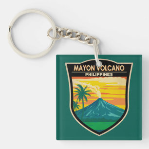 Porte-clefs Mayon Volcano Philippines Travel Art Vintage
