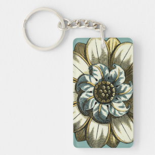 Porte-clefs Médaillon floral orné sur Arrière - plan bleu clai