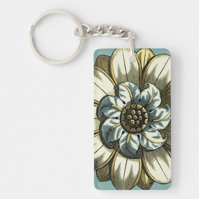 Porte-clefs Médaillon floral orné sur Arrière - plan bleu clai (Devant)