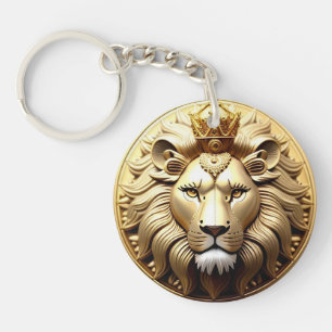 Porte-clefs Médaillon Lion d'Or avec Couronne