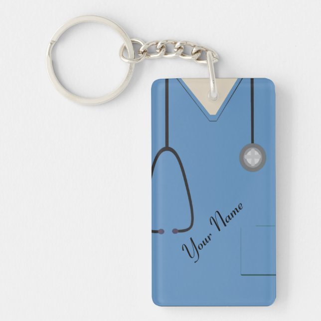 Porte-clefs Médicale Scrubs Infirmière Docteur Bleu Acrylique  (Devant)
