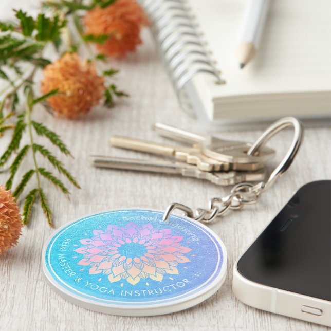 Porte-clefs Méditation Yoga Instructeur Rose Gold Foil Mandala (Devant droit)