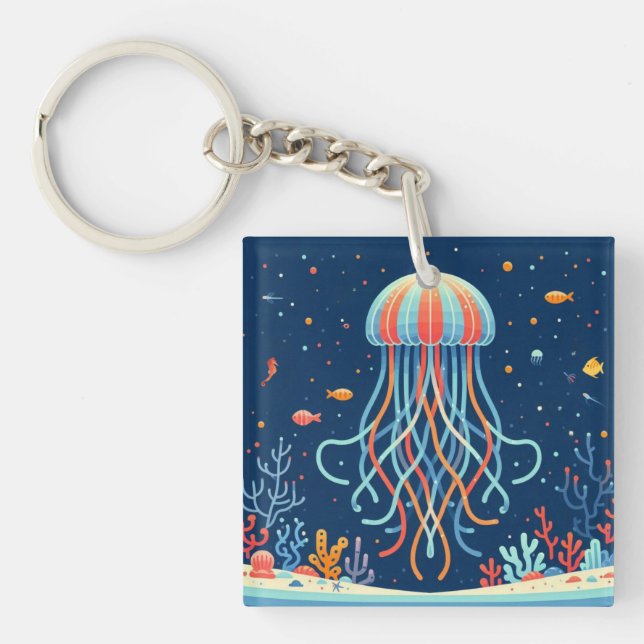 Porte-clefs méduse marine/plage/côtière (Devant)