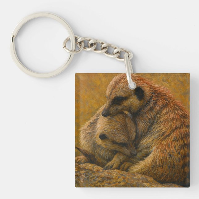 Porte-clefs Meerkat Cuddle - Peinture faunique tonique Terre (Devant)