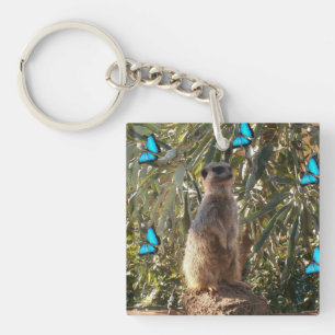 Porte-clefs Meerkat Et Papillons Bleus,