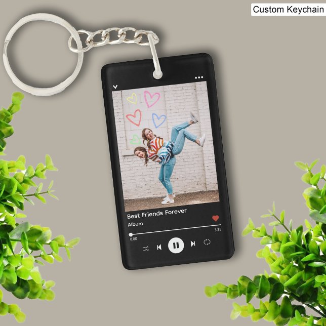 Porte-clefs Meilleur Ami Photo & Nom Music Player Noir (Best Friend Photo & Name Music Player Black Keychain)