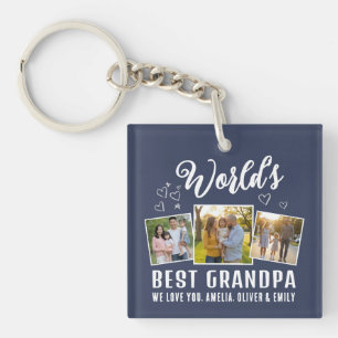 Porte-clefs Meilleur Grand-Père du Monde 3 Photo personnalisée