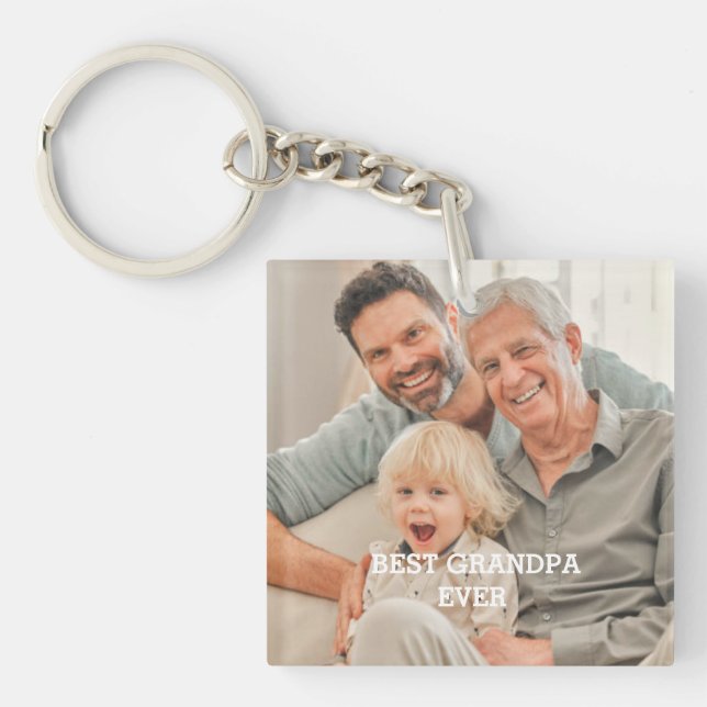 Porte-clefs Meilleur Grand-Père Jamais Photo Personnalisée Cré (Devant)