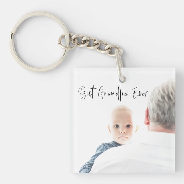 Porte-clefs Meilleur Grand-Père Jamais Photo Personnalisée Scr (Devant)
