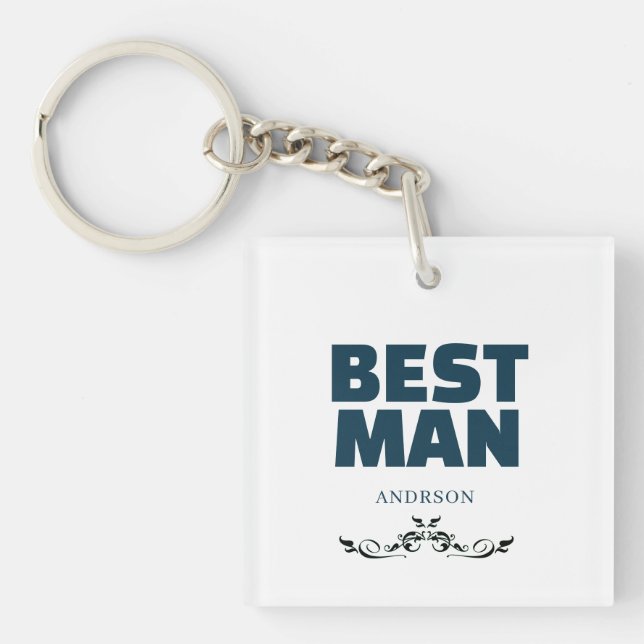 Porte-clefs Meilleur Homme Rustique Mariage noir Monogramme (Devant)
