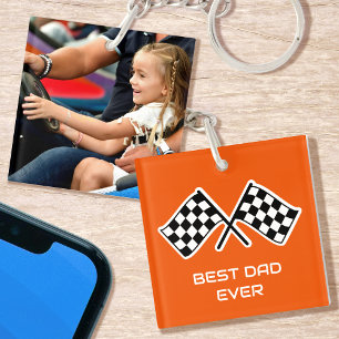 Porte-clefs Meilleur papa À damiers Drapeaux Personnalisé Phot