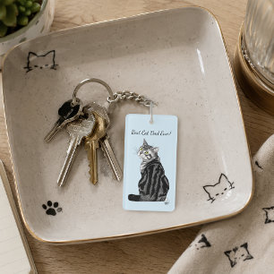 Porte-clefs Meilleur Papa Chat Argenté Tabby Fête des Pères