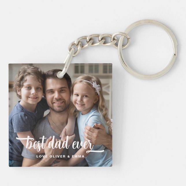 Porte-clefs Meilleur Papa de Tous les Temps Script Photo pour  (Dos)