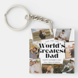 Porte-clefs Meilleur Papa du Monde Bold Retro 7 Photo Collage