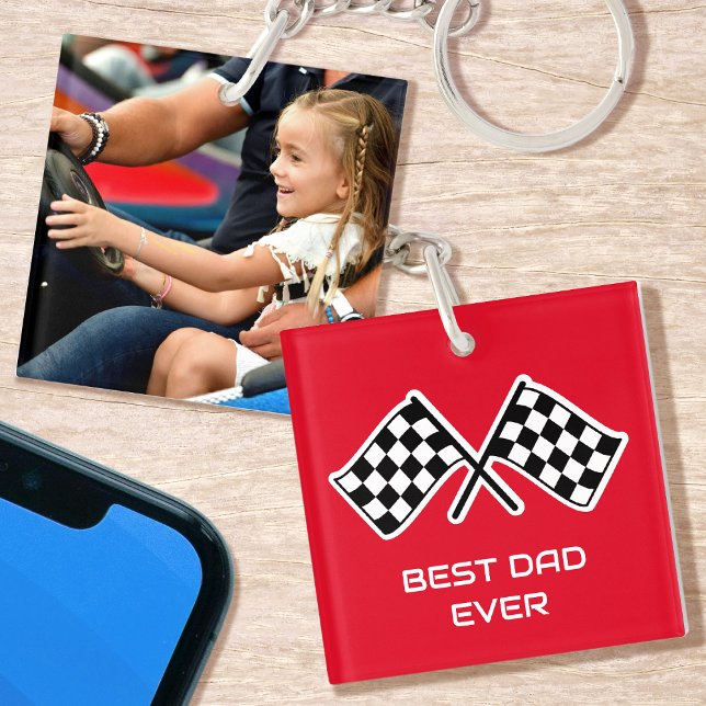 Porte-clefs Meilleur Papa Photo de Course Drapeaux à Damier Ro (Créateur téléchargé)