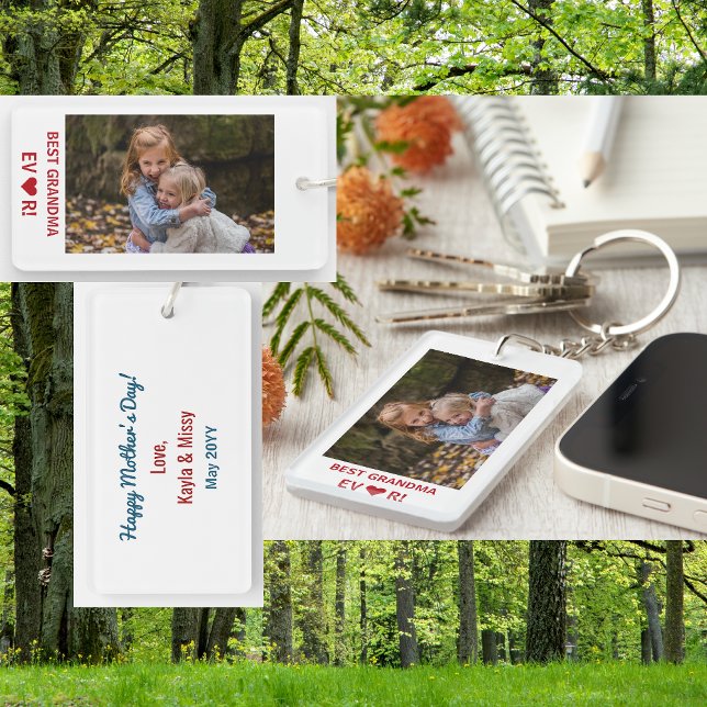 Porte-clefs Meilleure grand-mère toujours la fête des mères ga (Best Grandma Ever. Heart. Personalized photo keychain. Elegant, modern, minimalist Mother's Day gift)