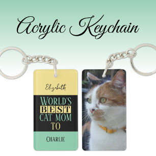 Porte-clefs Meilleure maman chat ajouter nom photo jaune vert