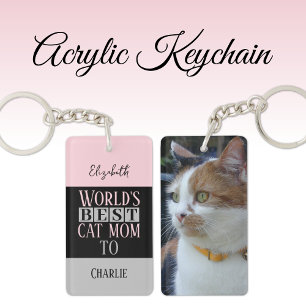 Porte-clefs Meilleure maman chat ajouter nom photo rose gris