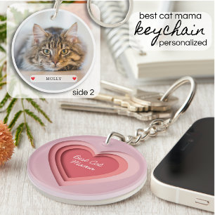 Porte-clefs Meilleure Maman Chat Photo Personnalisée Cœur
