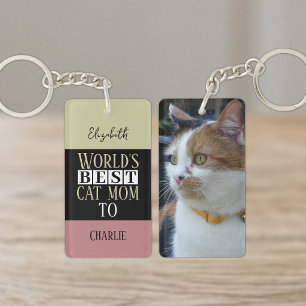 Porte-clefs Meilleure maman de chat ajoutez nom photo rose ver