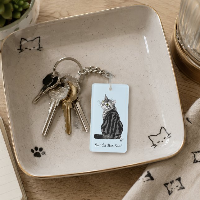 Porte-clefs Meilleure Maman de Chat Argentée Fête des Mères (Créateur téléchargé)