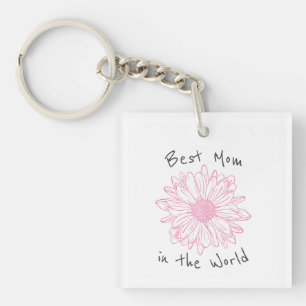 Porte-clefs Meilleure Maman du Monde Floral Rose