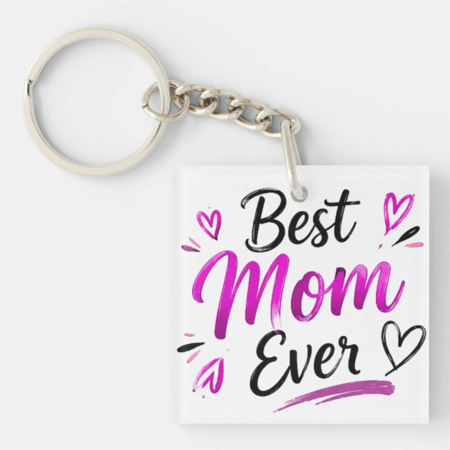 Porte-clefs Meilleure Maman Ever Cœur Rose (Devant)